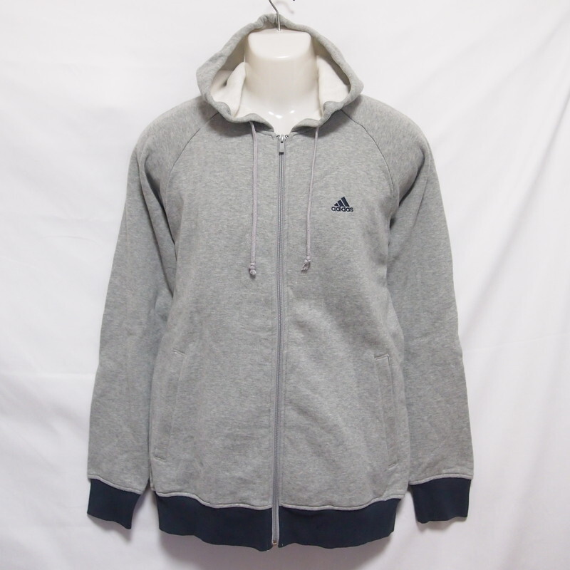 古着 メンズO adidas/アディダス 裏起毛 スウェットパーカー フルジップ カジュアル グレー 236887拍卖