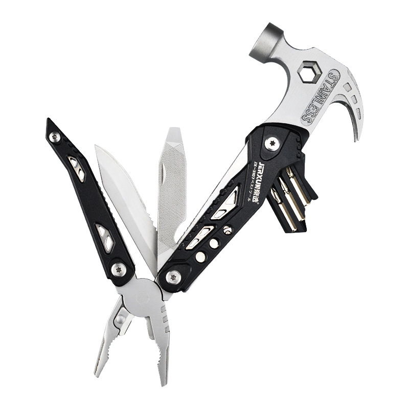 新入荷高品質実用マルチツール多機能ハンマー14in1ナイフドライバーノコギリ栓抜きヤスリコンパクトアウトドア 工具 DIY 便利 ステンレス製拍卖