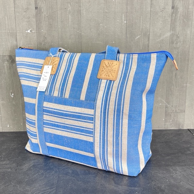 トートバッグ 【未使用品】タグ付き APHRODITE E MIO ブルー コットンリネン 牛ヌメ革 NO.5811 定価9800 / 510346 在★7拍卖