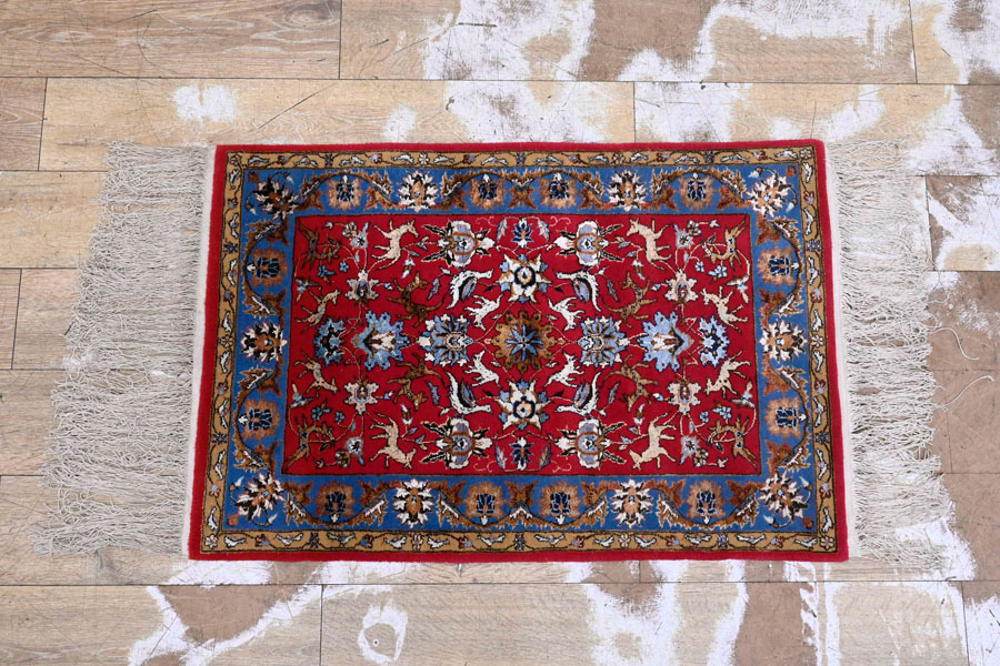 DW231 美品 手織り ハンドメイド ペルシャ絨毯 ウール100% 玄関マット キッチンマット 廊下拍卖