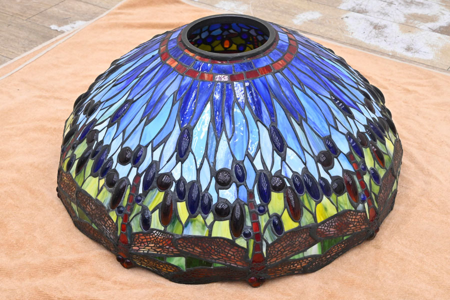 KW25 特大 大型 作り良い 57.5cm 当時物 古い レトロ ステンドグラス ステンドランプ ランプシェード 蜻蛉 トンボ拍卖