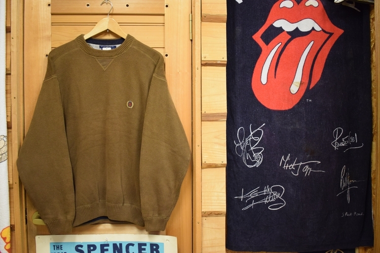 グッドカラー90sビンテージTOMMYHILFIGERトミーヒルフィガー前VコットンニットセーターMブラウン茶色アメカジストリートx333拍卖