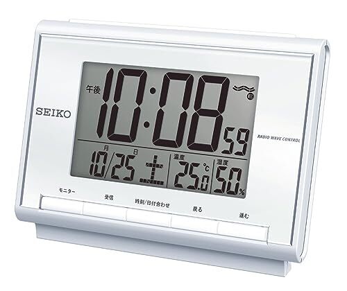 セイコークロック(Seiko Clock) 目覚まし時計 置き時計 電波 デジタル カレンダー 温度 湿度 白パール 85×120×48mm B拍卖