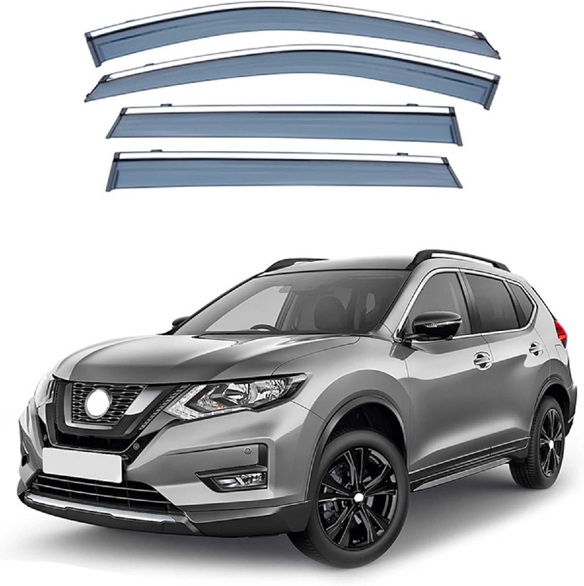 車用サイドバイザー 日産エクストレイル T32系 2014~2021車種専用設計 半透明ブラック カーレインシールド トリムカバー拍卖