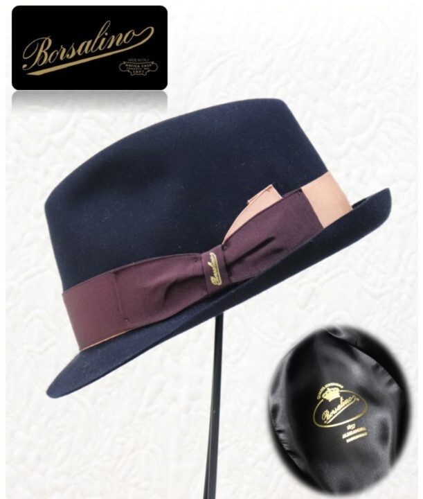 56,100円新品タグ付き【ボルサリーノ】QUALITA SUPERIORE ラビットファー フェルトハット 紺 58 v5987拍卖