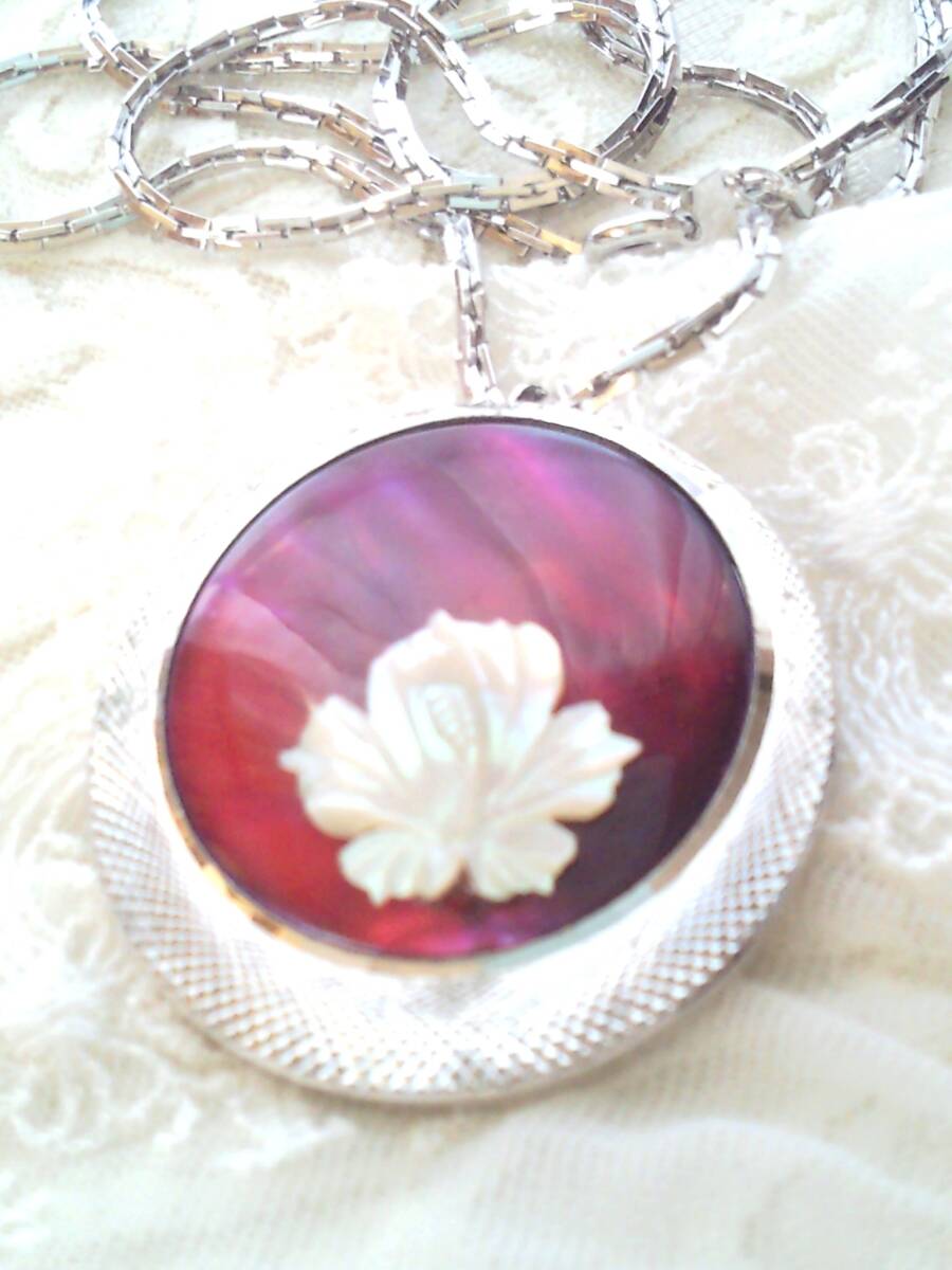 ベツレヘムパール年代物ネックレス●ピンク天然貝オパール風ブローチ●激レア♪螺鈿彫刻マザーオブパール母貝アンティークジュエリー●送無拍卖