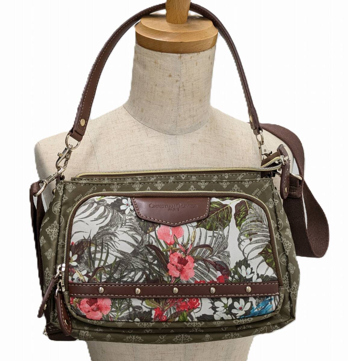 中古 Christian OLIVIER クリスチャンオリビエ ショルダーバッグ ボタニカル 2WAY お財布ポシェット拍卖