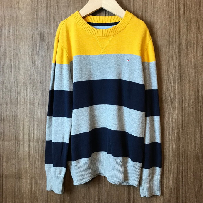 《キッズ》Tommy Hilfiger トミー ヒルフィガー 切り替え ボーダー ニット セーター サイズ S/P 8/10 古着 k24110122拍卖
