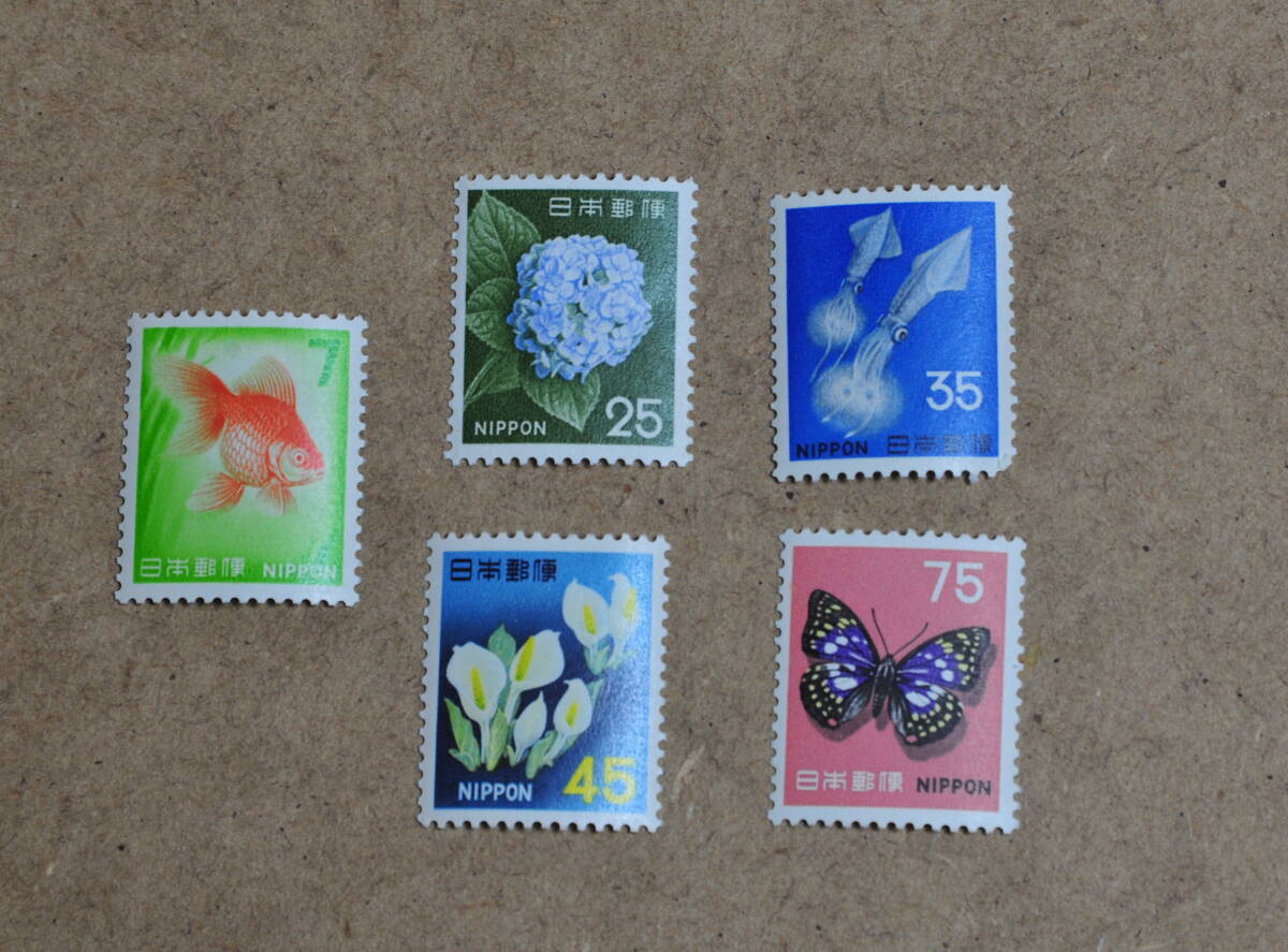 普通切手・新動植物国宝図案切手・1966年シリーズ・5種類・未使用拍卖
