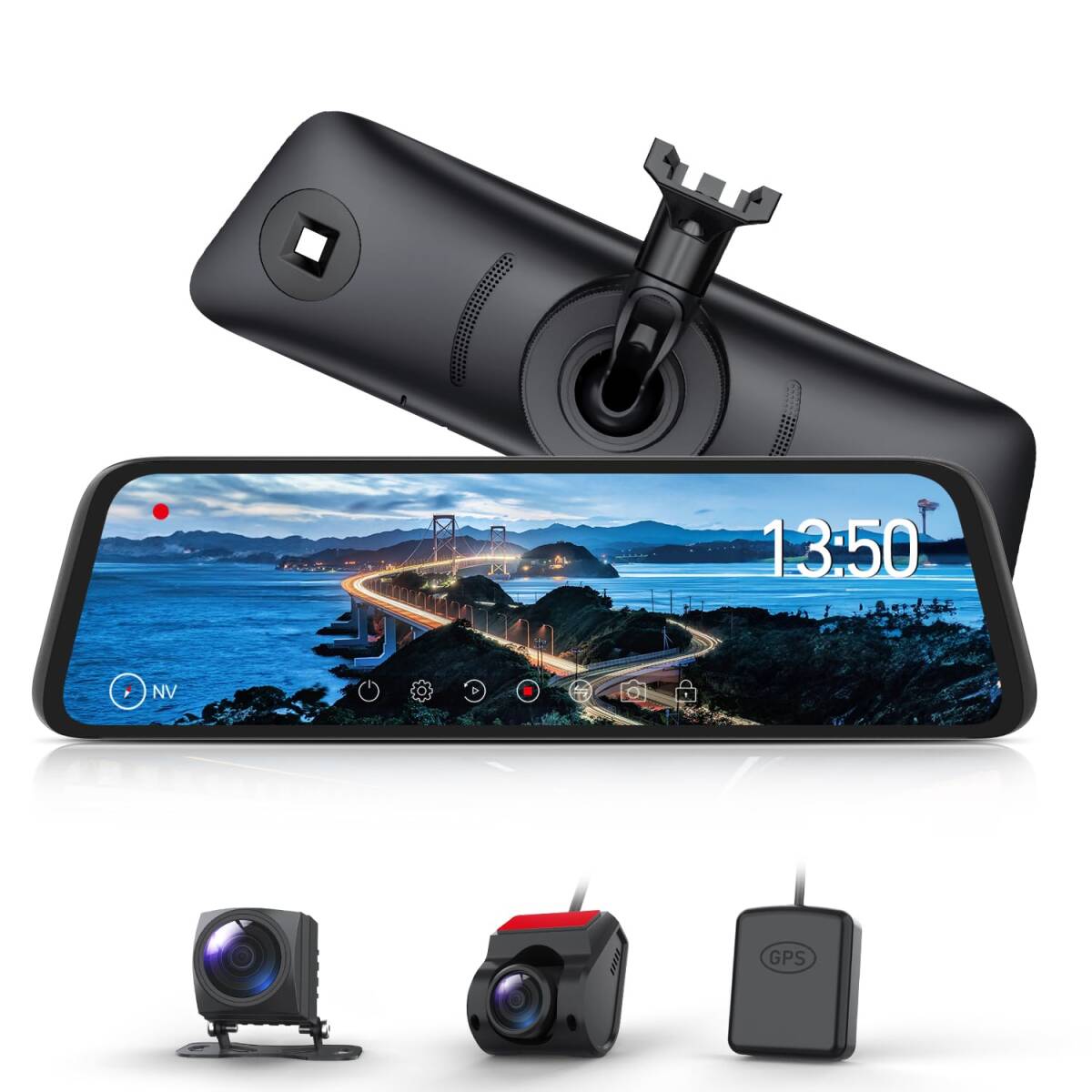 ドライブレコーダー ミラー型 前後カメラ 分離式 ドラレコ ミラー型 10インチ タッチパネル式 GPS搭載 駐車監視 衝撃録画 拍卖