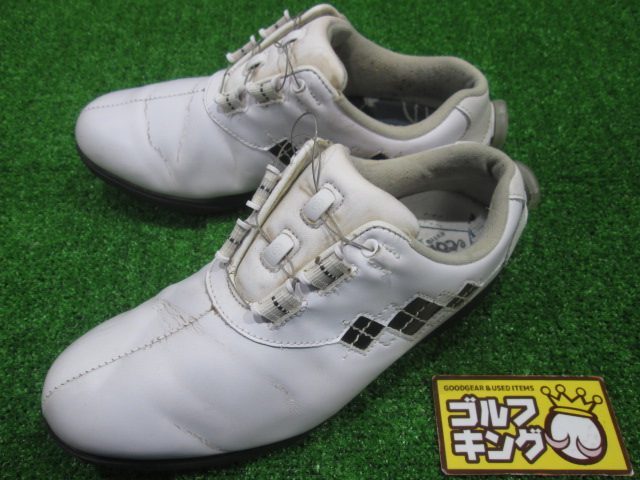 GK鈴鹿☆中古629 【23.0】フットジョイ★レディース★ゴルフシューズ★98549J★白/黒★ダイヤル式★拍卖