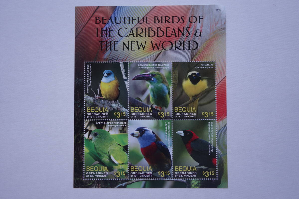 外国切手:セントビンセント・グレナディーン領 ベキア島切手 「カリブ海地域及び新世界の美しい鳥」6種m/s 未使用拍卖