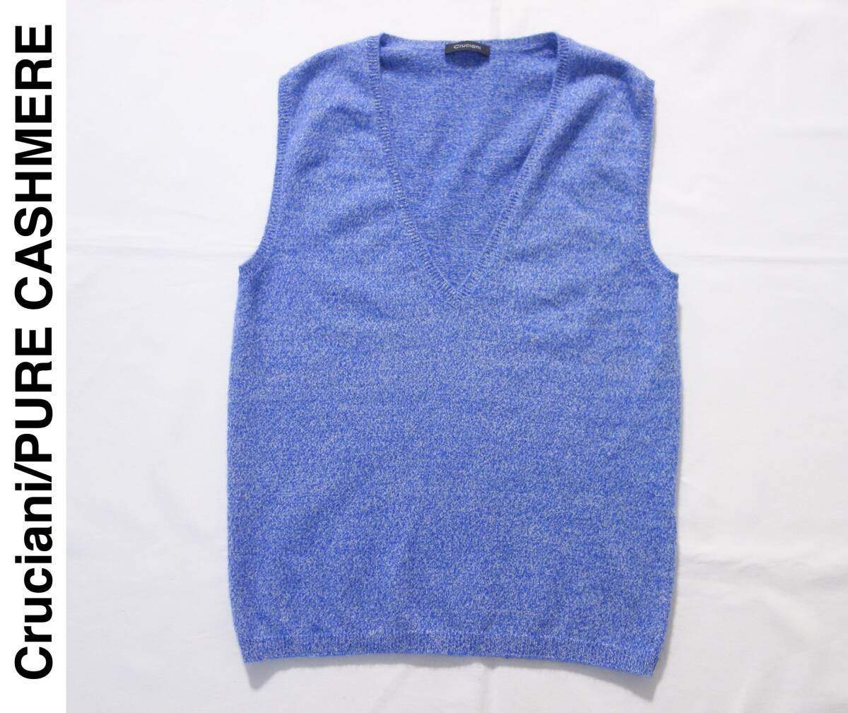 【送料無料】極美品 イタリア製 Cruciani クルチアーニ 最高級カシミア100% ベスト 40 レディース M位 Vネック 青系 ニット拍卖