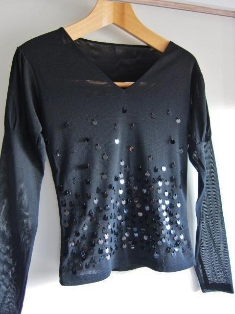 美品 トップス ストレッチ素材 シースルー黒 スパンコール ビーズ お洒落着 バブリー レア 得 特拍卖
