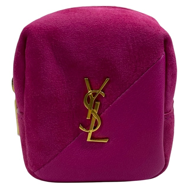 【未使用】SAINT LAURENT サンローラン ジェイミーキューブチャーム ポーチ ミニポーチ キューブ チャーム ロゴ スエード レザー ピンク拍卖