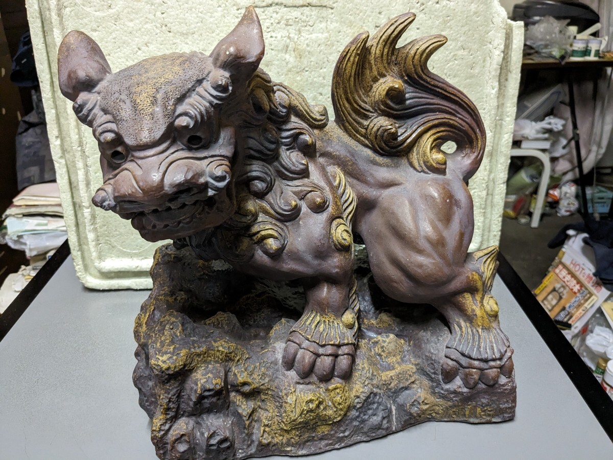 狛犬 シーサー 備前焼 古い 置物 獅子 古備前 横33×高さ30×奥行き24センチ 拍卖