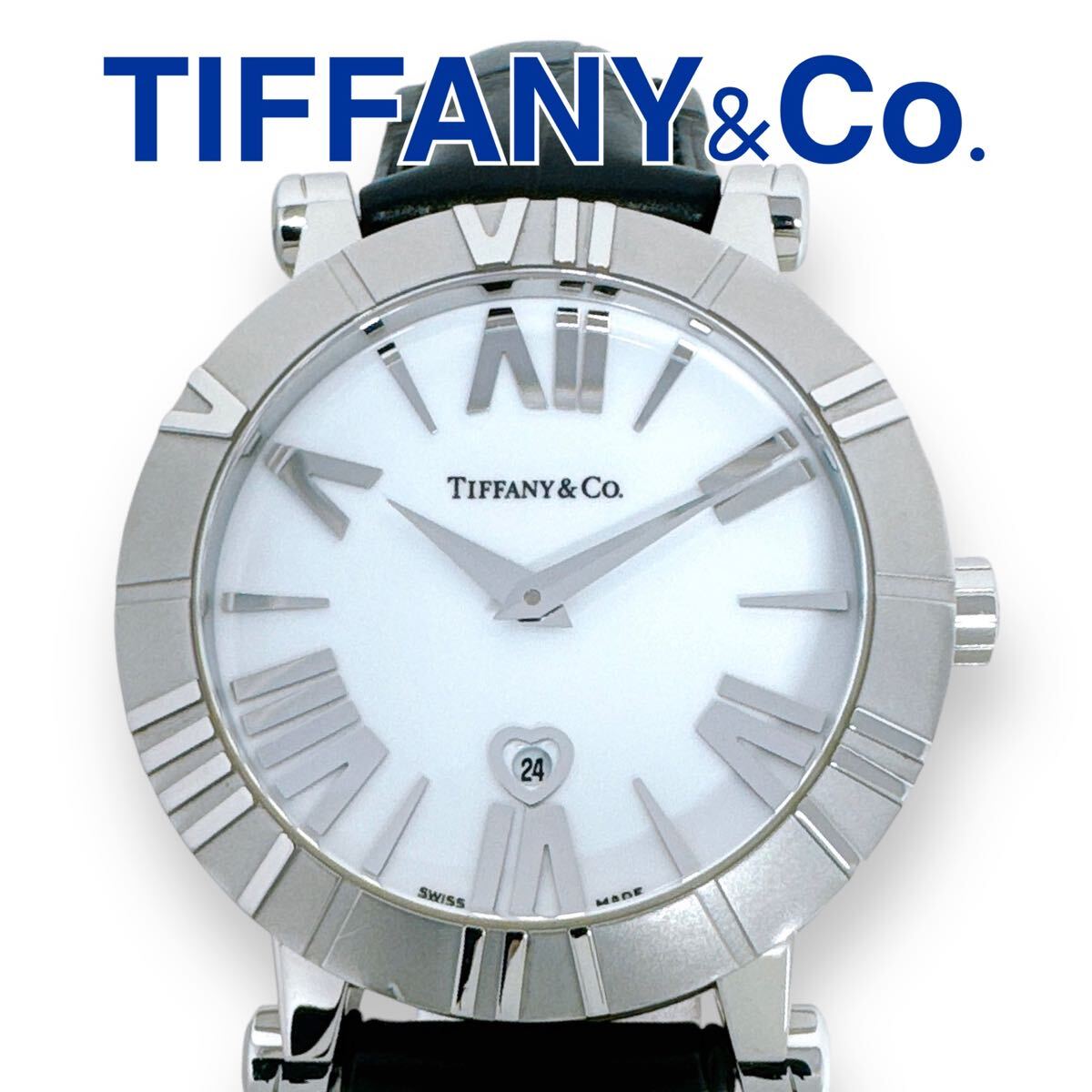ティファニー TIFFANY&Co. アトラス Z1301 クォーツ クオーツ QZ 黒 革ベルト レザー ホワイト 白 レディース 時計 ブランド 稼働拍卖