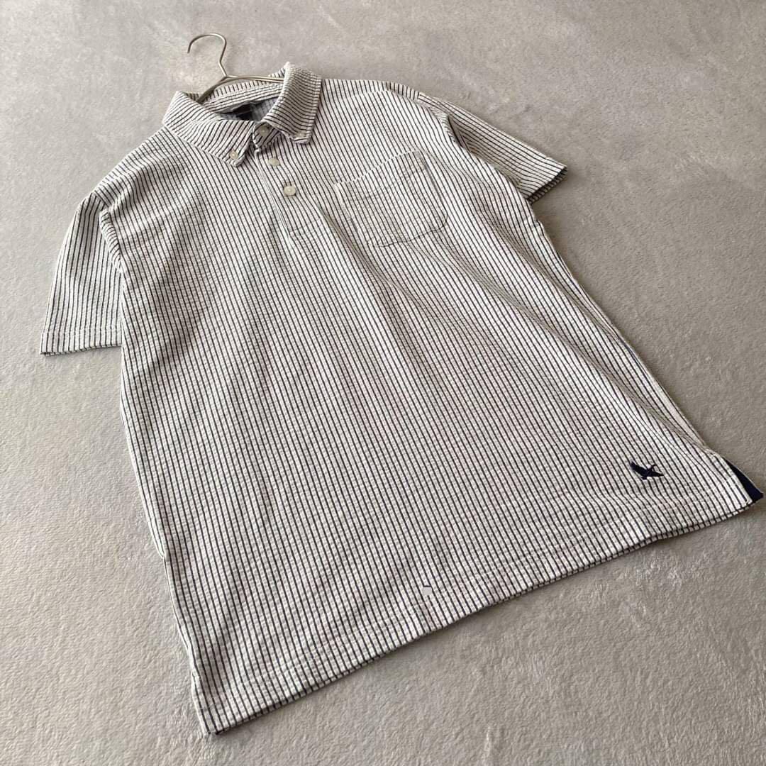【Eddie Bauer】エディーバウアー(XS)ストライプ 総柄 ポロシャツ拍卖