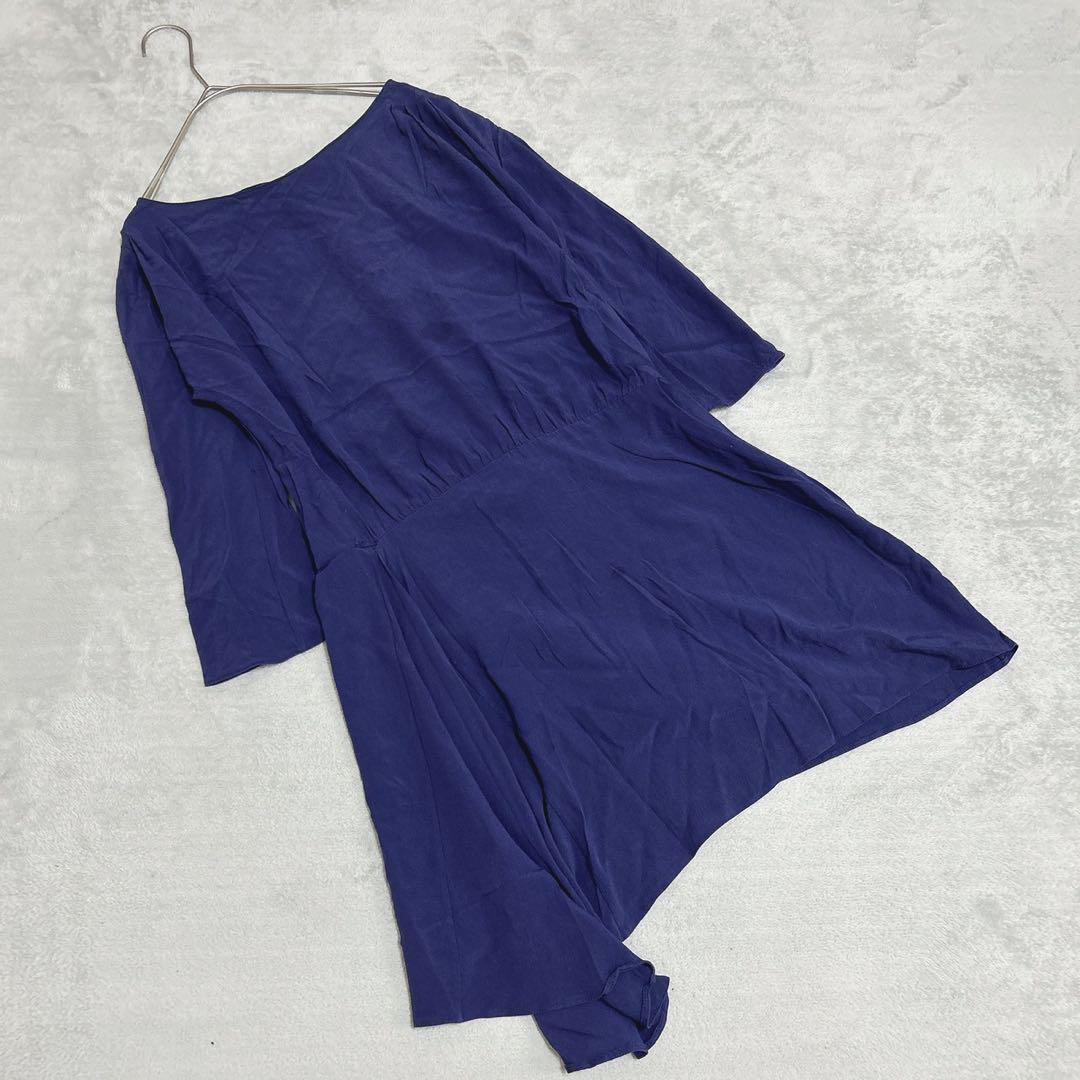 【PRADA】プラダ(40) イタリア製 シルク 無地 長袖 リボン 膝丈 ワンピース フレア拍卖