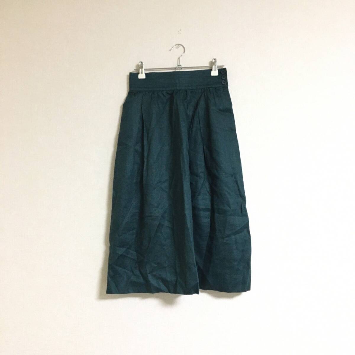 YVES SAINT LAURENT イブサンローラン ロングスカート グリーン 裏地あり サイドジップ 麻100% Sサイズ拍卖