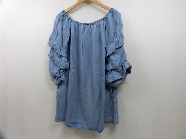 ZARA WOMAN ザラ ウーマン フリル袖 ロングシャツ 七分袖 トップス ポケット付 ブルー 青 Sサイズ拍卖