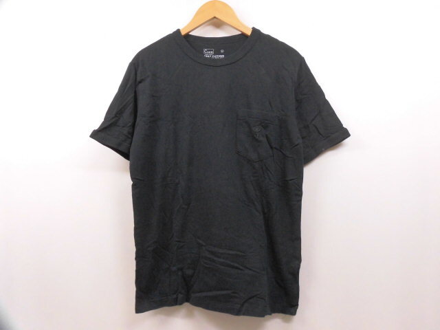 coen コーエン 7525-620-3340 ワンポイント刺繍 胸ポケット 半袖Tシャツ 無地 シンプル 丸首 トップス ブラック 黒 Mサイズ拍卖