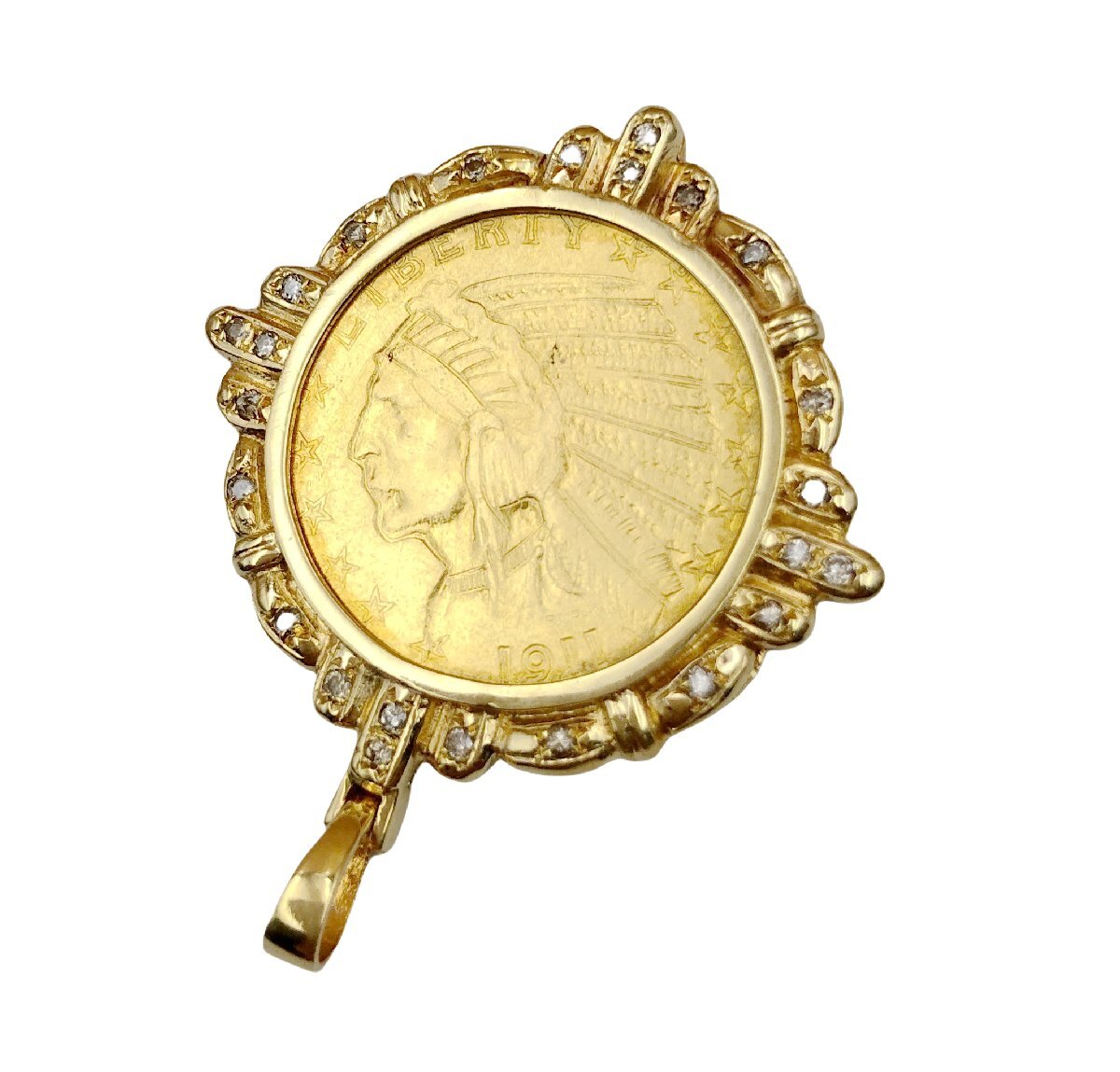 ジュエリー JEWELRY インディアン コイン ペンダントトップ ジュエリー K18(イエローゴールド) ダイヤモンド K21.メンズ レディース ゴー拍卖