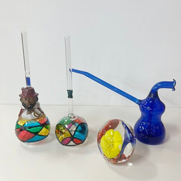 送料無料◆硝子細工 ビートロ ポッペン /瑠璃色瓶/ガラスペーパーウェイト カラフル 工芸ガラス 4点セット アンティーク 中古品 札幌市拍卖