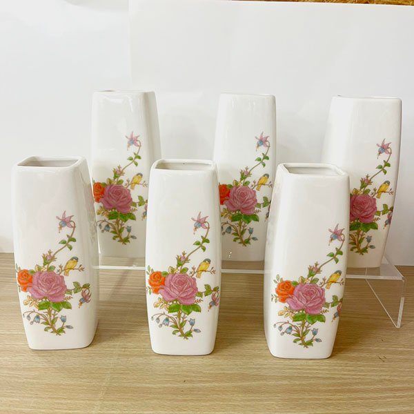 送料無料◆有田焼 高野窯 花鳥染付 花瓶 6本セット 四角 中古品ランクA(美品) 札幌市発拍卖