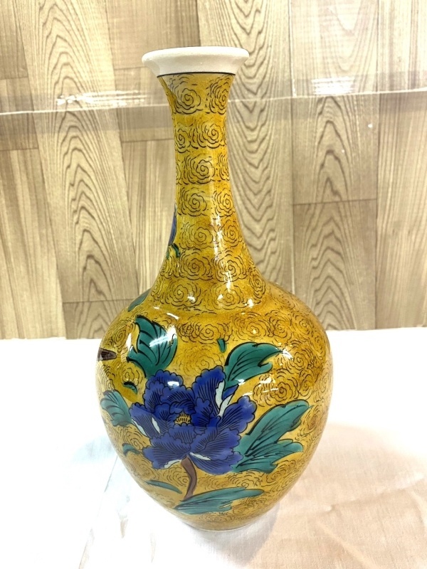 送料無料◆- 古九谷 吉田屋 山代越中谷 花鳥紋 飾大徳利 中古品ランクA(美品) 札幌市発拍卖