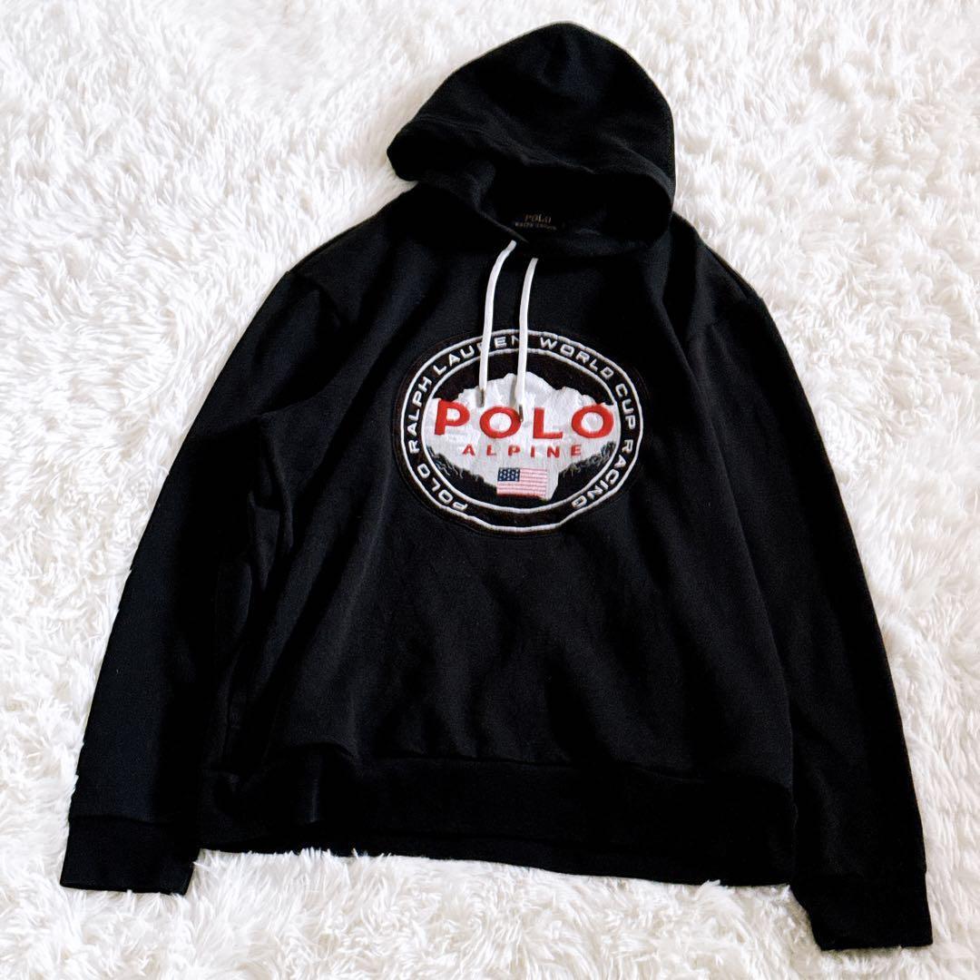 【希少QR現行タグ】Polo Ralph Lauren ポロラルフローレン プルオーバー パーカー ワールドカップレーシング World Cup Racing 星条旗 黒拍卖
