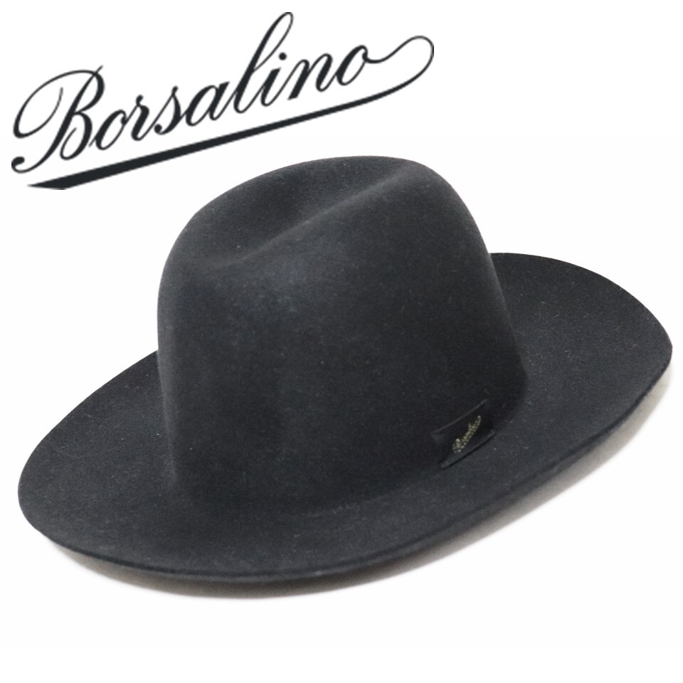 《Borsalino ボルサリーノ》新品 定価47,300円 イタリア製 秋冬 ワイドブリム 高級ラビットファーフェルトハット ウールハット 58(M) S0857拍卖