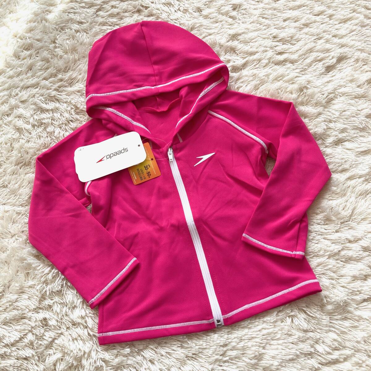 新品 未使用 speedo スピード 長袖 ラッシュガード パーカー 100cm ピンク キッズ 子供 ガールズ 水着 UV対策 フード付き ジュニア拍卖