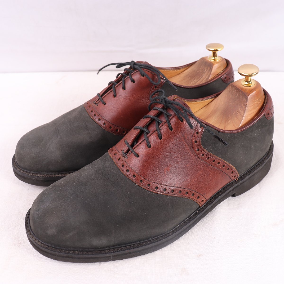 フローシャイム 9 1/2 D /~27.5cm 位 サドルシューズ ヌバック×レザー チャコール ブラウン メンズ Florsheim 革靴 古着 中古 ds4770拍卖