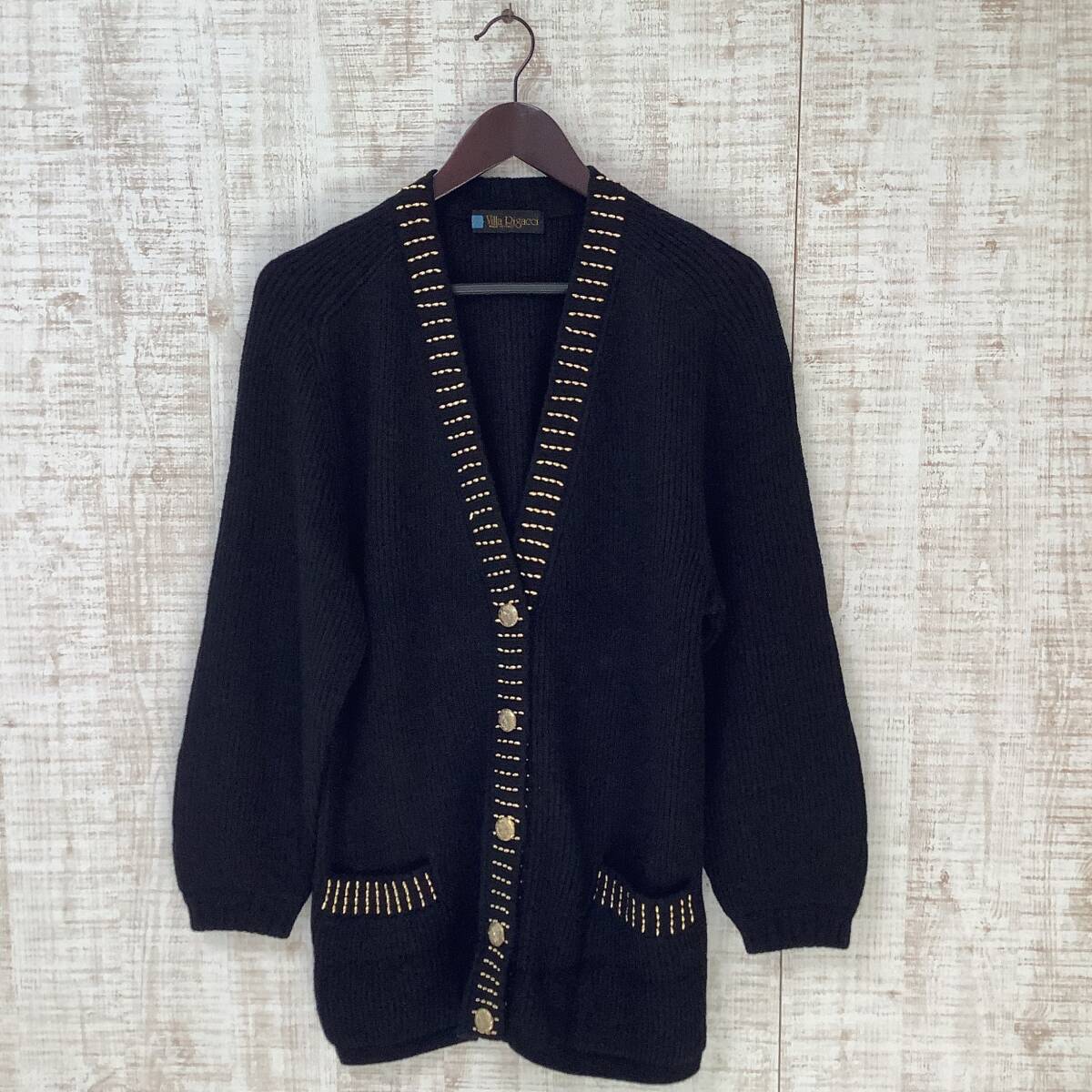A638◇VILLA RIGACCI | ヴィラ リガッチ ニットカーディガン ロング ブラック サイズ42拍卖