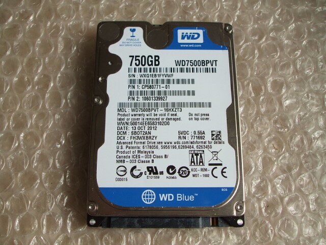 使用5473時間 WDC 2.5inch 750GB WD7500BPVT-YVWF 2012 ジャンク拍卖