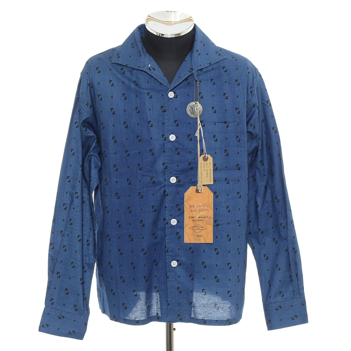 ●525472 SUGAR CANE シャツ 長袖 ●FIction Romance 3.5oz Indigo Print LS Roma Italian Collar Shirt SC28848JK S メンズ インディゴ拍卖