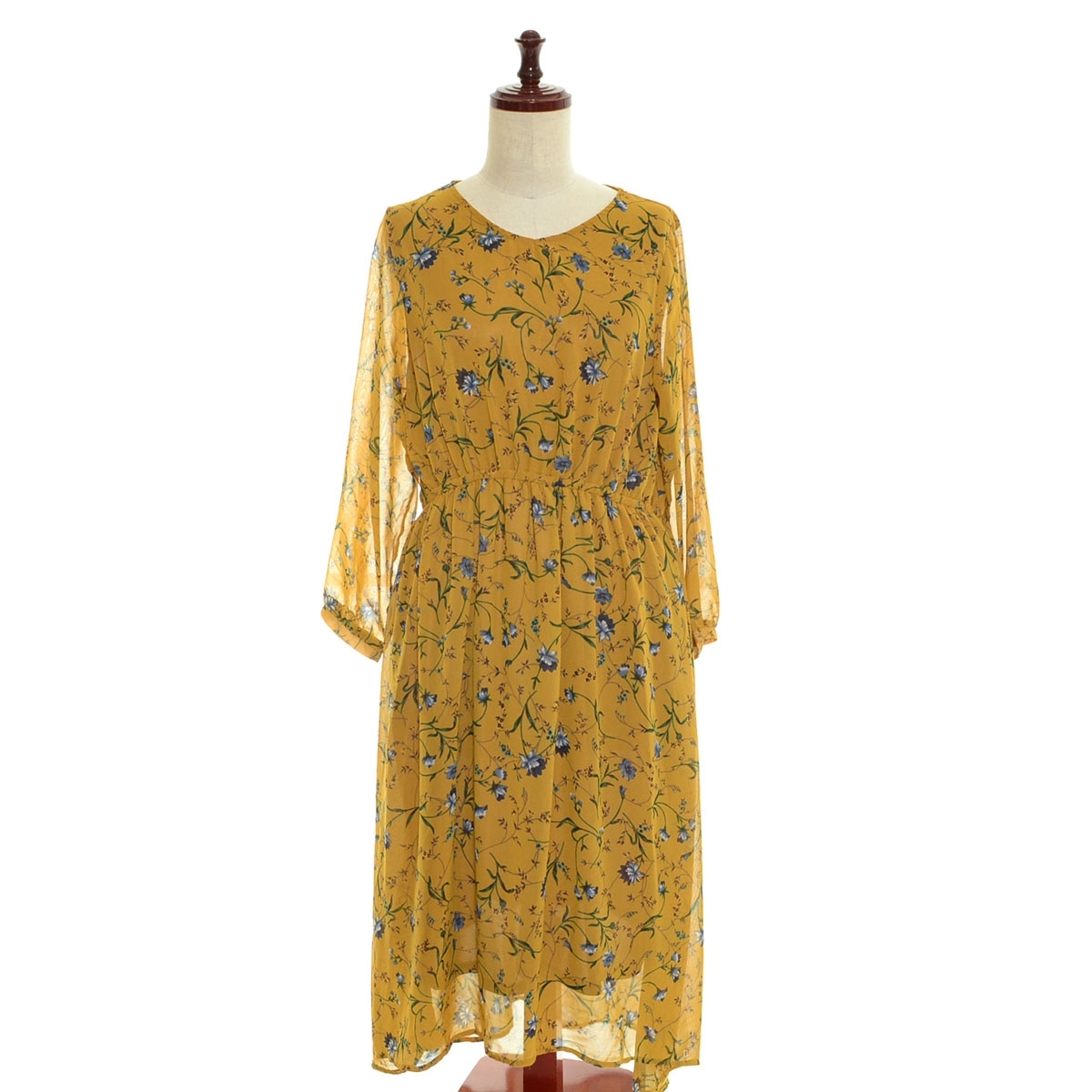 ■527311 pink adobe ピンクアドべ ワールド ●ロングワンピース フラワープリントイレヘムOP サイズM レディース イエロー拍卖