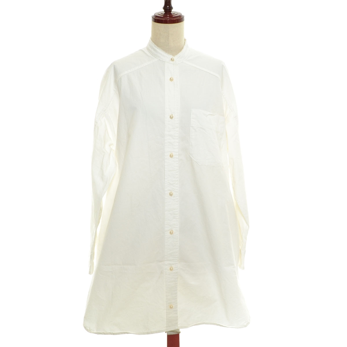 ■525385 BLANC basque ブランバスク ●長袖ブラウス 綿ツイル パールボタン チュニックシャツ BB31-402 サイズ38 レディース ホワイト拍卖