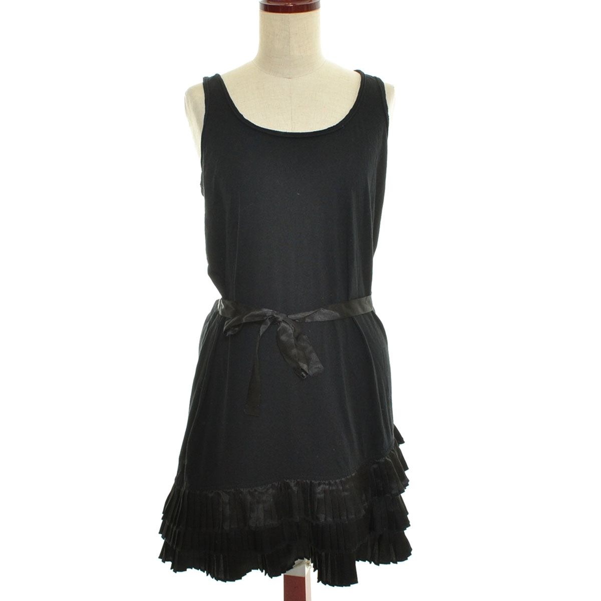 □526425 ARMANI EXCHANGE A/X ○タンクトップ 切り替えヘムティアードサテンプリーツチュニック サイズS タグ付き レディース ブラック拍卖