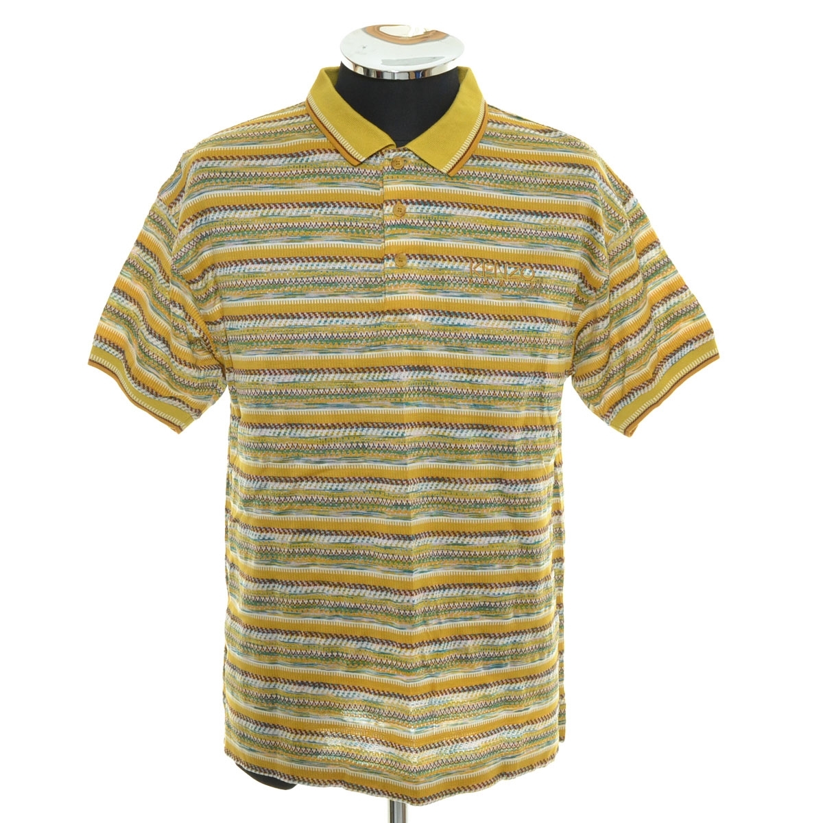 〇529311 KENZO GOLF ケンゾー ゴルフ ○ポロシャツ 半袖 ボーダー サイズ2 メンズ 日本製 イエロー拍卖