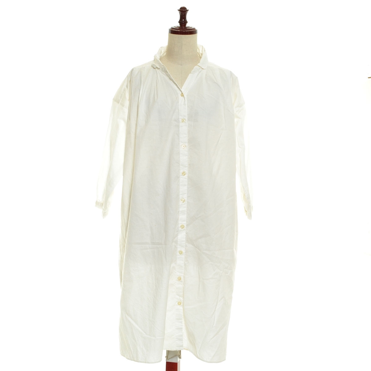 □515610 studio CLIP スタジオクリップ アダストリア ◯ワンピース タックシャツワンピース 丸襟 ★ サイズF レディース ホワイト拍卖