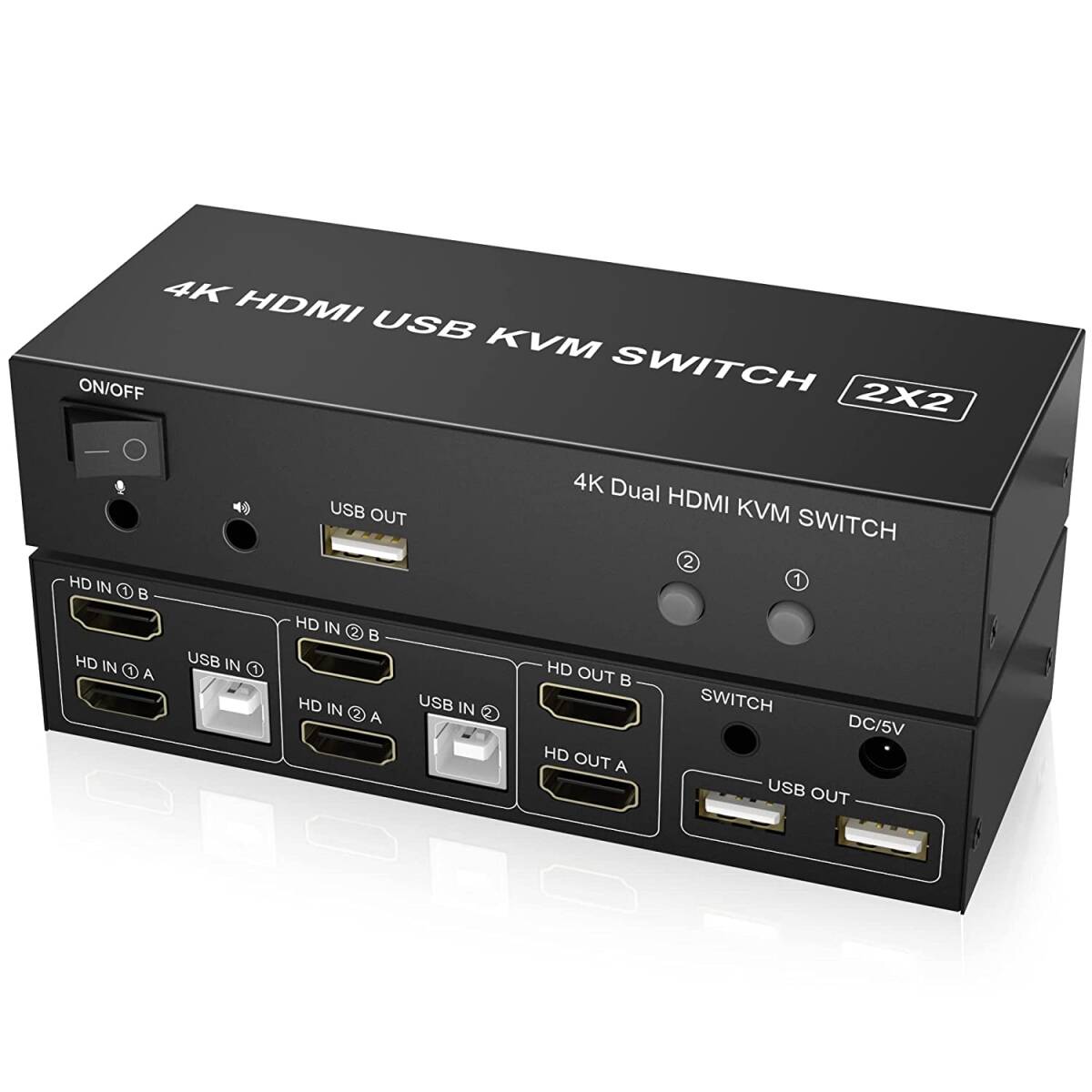 デュアルモニター HDMI KVMスイッチ2ポート 4K デュアルモニター HDMI 拡張 KVM 切替器 HDMI 2入力2出力拍卖