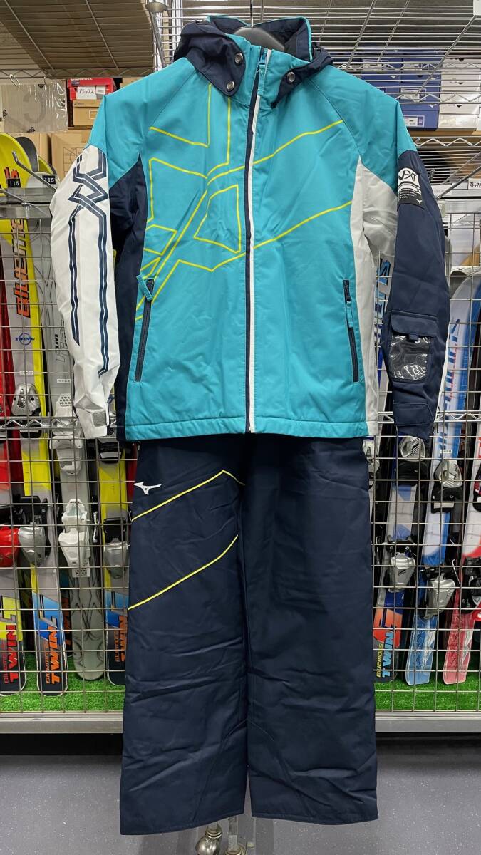 ミズノ ジュニアスキーウエア上下セット 120 ターコイズブルー×ネイビー拍卖