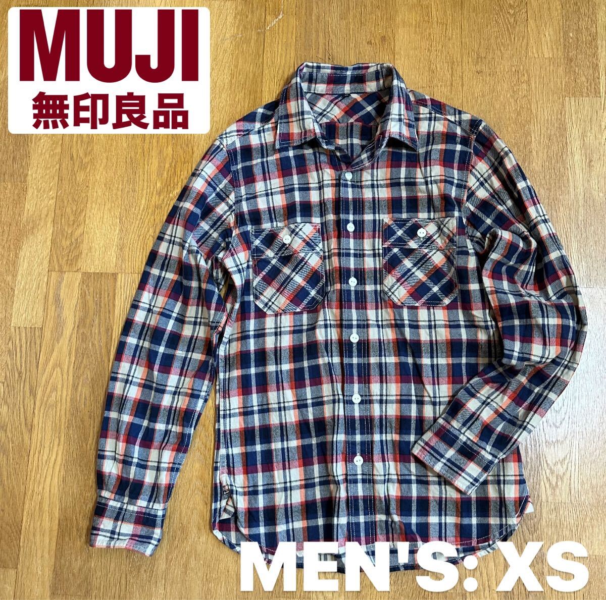 【無印良品】MUJI メンズ チェック柄 長袖シャツ XSサイズ拍卖