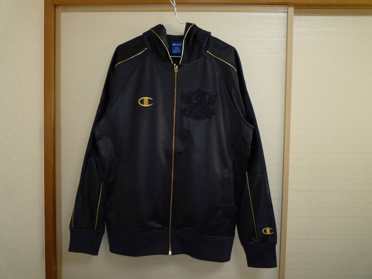 チャンピオン レザー調 ヒートマックス ジャージーパーカー 黒×金 Oサイズ拍卖