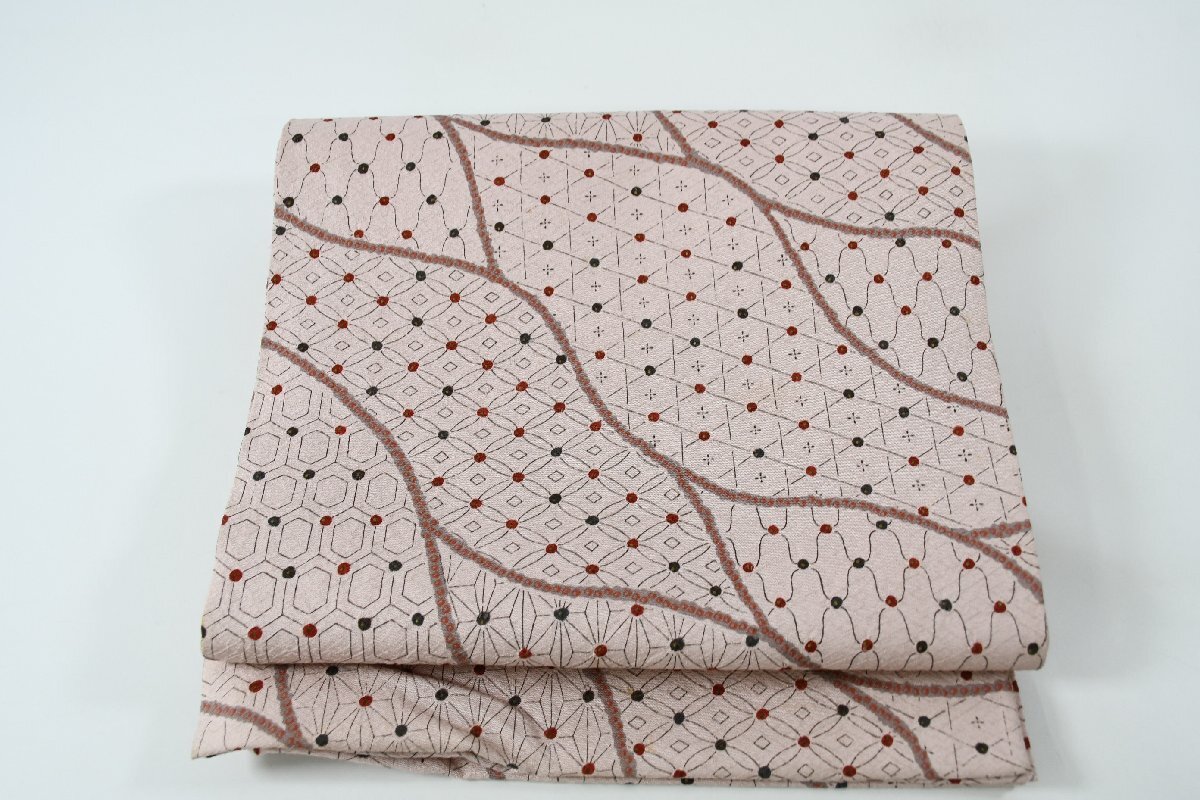 袋名古屋帯 割文 幾何学模様 帯丈348cm ★着物屋 ne-12555 桜庭呉服店拍卖