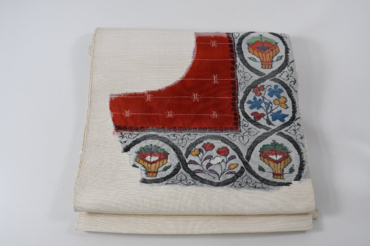 袋名古屋帯 華 秋草文 お太鼓柄 帯丈365cm ★着物屋 ne-12589 桜庭呉服店拍卖