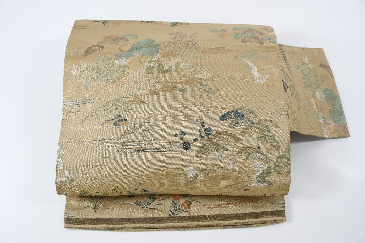 名古屋帯 アンティーク 森林 鶴 帯丈310cm ★着物屋 ne-12602 桜庭呉服店拍卖