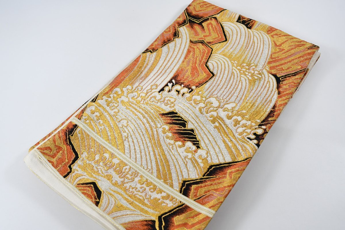 袋名古屋帯 六通柄 自然文様 滝 流水 帯丈396cm ★着物屋 ne-12690 桜庭呉服店拍卖